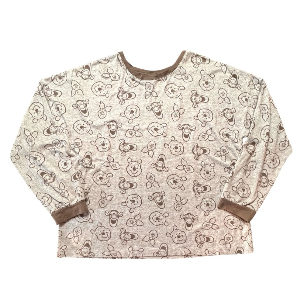 Disney Winnie the Pooh Tigger Piglet Lounge Top XL Cozy Beige With Brown Print